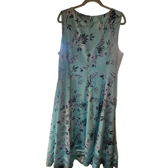 Calvin Klein Floral Aqua Blue Dress Sz 18 Fit Flare Fully lined Princess Seams - Picture 2 of 12